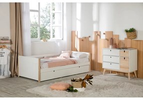Fehér-natúr színű borovi fenyő gyerekágy kihúzható pótággyal 90x190 cm Kiara – Marckeric