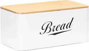 Fehér fém kenyértartó bambusz fedéllel 30,5 × 23,5 × 14 cm