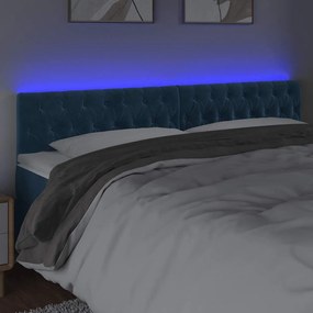 sötétkék bársony LED-es fejtámla 180 x 7 x 78/88 cm