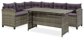 2-részes szürke polyrattan kerti bútorszett párnákkal