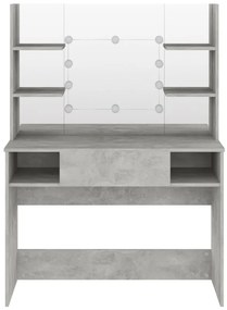betonszürke LED-es MDF sminkasztal 100 x 40 x 135 cm