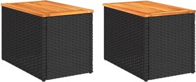 vidaXL 2 db fekete polyrattan és tömör fa kerti kisasztal 55x34x37 cm
