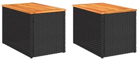 vidaXL 2 db fekete polyrattan és tömör fa kerti kisasztal 55x34x37 cm