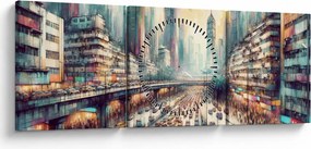 Kép - Városi élet (órával) (90x30 cm)