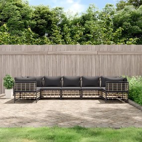 7 részes antracitszürke polyrattan kerti ülőgarnitúra párnákkal