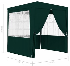 zöld rendezvénysátor oldalfalakkal 2,5 x 2,5 m 90 g/m²