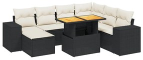 8 részes fekete polyrattan kerti ülőgarnitúra párnákkal