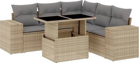 vidaXL 6 részes bézs polyrattan kerti ülőgarnitúra párnával
