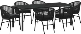 vidaXL Kert étkező szett 7 pcs Fekete Porszórt acél