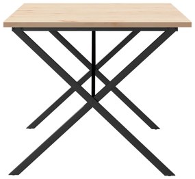 Tömör fenyőfa és acél étkezőasztal X-vázzal 180x90x75,5 cm