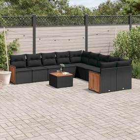 vidaXL 11 részes fekete polyrattan kerti ülőgarnitúra párnákkal