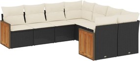 vidaXL 8 részes fekete polyrattan kerti ülőgarnitúra párnákkal