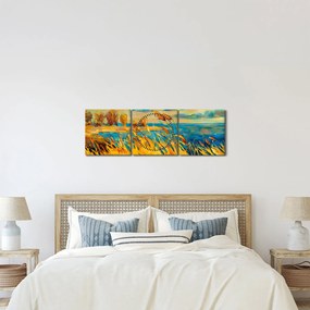 Kép - naplemente a tó felett, akril festmény (órával) (90x30 cm)
