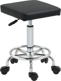 HOMCOM Forgó Bárszék Kerekekkel, Magasságállítás 50-66 cm, Párnázott Műbőr Ülés, Lábpihentető, Fekete | Aosom