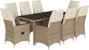 vidaXL 9 részes bézs polyrattan kerti étkezőgarnitúra párnákkal