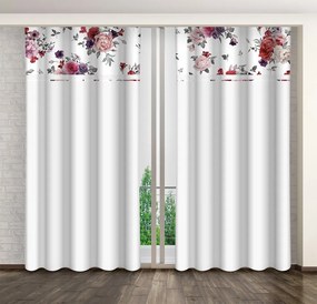 Egyszerű fehér függöny bazsarózsa mintával Szélesség: 160 cm | Hossz: 270 cm