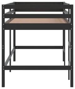 fekete tömör fenyőfa gyerek galériaágy létrával 90 x 200 cm