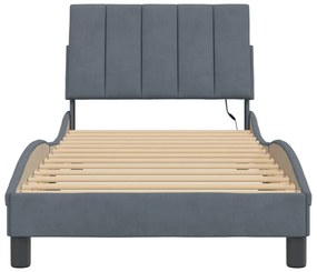sötétszürke bársony ágykeret LED-világítással 90 x 200 cm