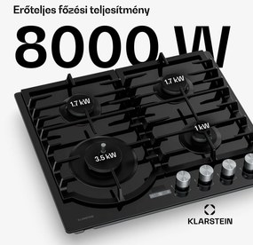 Klarstein Ignito gázfőzőlap, 8 kW, öntöttvas tartókkal, időzítő, hőmérsékletszabályozás