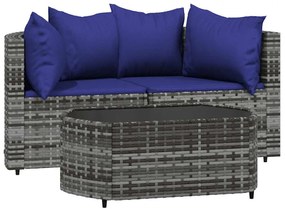 3 részes szürke polyrattan kerti ülőgarnitúra párnákkal