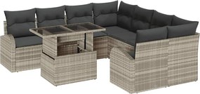 vidaXL Kerti Kanapé Szett párnával 9 pcs Világosszürke Poly Rattan