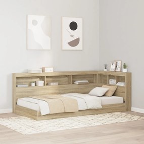 Könyvespolcos ágy Sonoma tölgy 75x190 cm szerelt fa