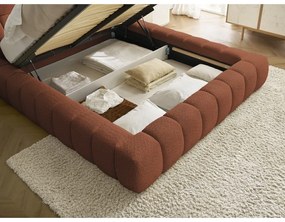 Narancssárga kárpitozott ágyneműtartós franciaágy ágyráccsal 180x200 cm Mont Blanc – Bobochic Paris