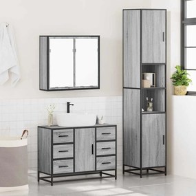 3 részes szürke sonoma színű szerelt fa fürdőszobai bútorszett