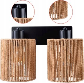 Fali lámpa fekete Juta E27 fonott zsinór 26 cm