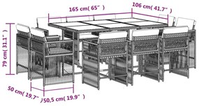 11 részes fekete polyrattan kerti étkezőgarnitúra párnákkal