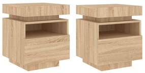 2 db sonoma tölgy éjjeliszekrény LED-fényekkel 40x39x48,5 cm