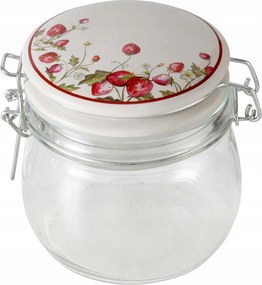 Átlátszó Üveg Üveg Tároló Eper Mintával, Fedéllel, 450 Ml-es