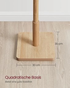 VASAGLE ruhafogas állvány, tömörfa ruhatartó 175 cm, natúr bézs