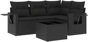 vidaXL 5 részes fekete polyrattan kerti kanapészett párnákkal