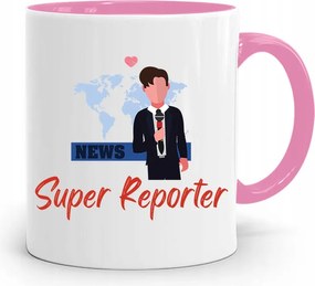 Rózsaszín Bögre Ajándék Riporter Újságírónak, fényképes nyomtatással