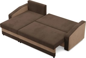 Hewlet sarokkanapé, 2 ágyneműtartóval, szövet anyag, univerzális oldal, bonell töltet, barna