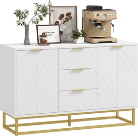 HOMCOM Modern Félfiókos Szekrény 3 Fiókkal, 2 Ajtóval és Állítható Polccal Élőszobához, Konyhához | Antibiztosító 120x40x76 cm Fehér | Aosom