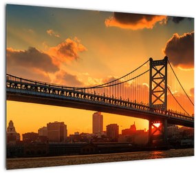 Kép - Naplemente a Ben Franklin híd felett, Philadelphia (üvegen) (70x50 cm)