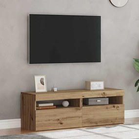 2 db kézműves tölgy színű szerelt fa TV-szekrény LED-lámpákkal