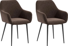 HOMCOM 2 db Párnázott Skandináv Stílusú Étkezőszék, Kárpitos Konyhai Székek, Karfás Karosszék Fém Lábakkal, 54x57x80 cm, Barna | Aosom