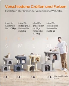 Feandrea XL macskavár (101 cm), 2 barlanggal és kilátóval, 20 kg-ig, világosszürke