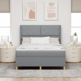 Boxspring Ágy Mattal és LED Fénnyel Szürke 140x200 cm Szövet