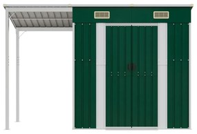 zöld kerti fészer meghosszabbított tetővel 277 x 110,5 x 181 cm