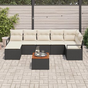 8 darabos Kertkanapé Készlet Párnákkal Fekete Poli Rattan Akác, 2 fős Kertkanapé Párnákkal Fekete Poli Rattan