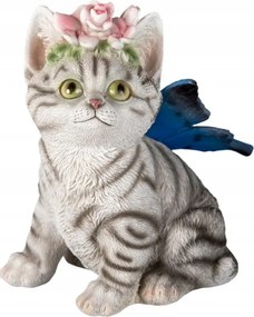 Dekoratív macska figura virágokkal és szárnyakkal 12x10x15 cm