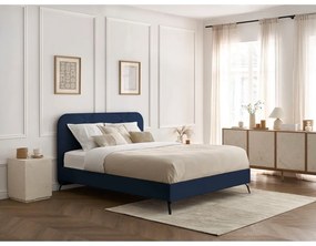 Sötétkék kárpitozott franciaágy ágyráccsal 180x200 cm Prune – Bobochic Paris