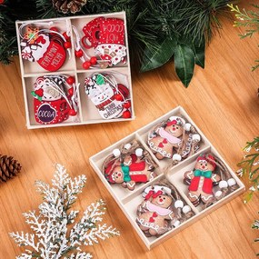 Fából készült karácsonyi dekorációs készlet HOT DRINKS, 12 db