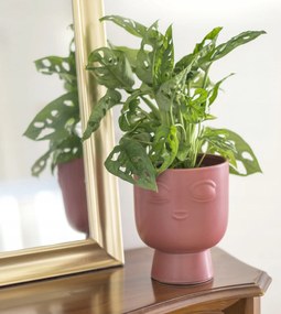 Kerek Modern Kerámia kaspóvédő Arc bordó 17 cm magas