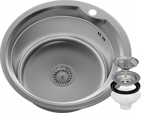 Kerek Acél Mosogató Egymedencés Szatén APULIA51