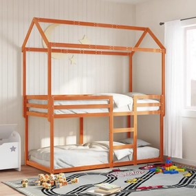 viaszbarna tömör fenyőfa ágy emelettel és tetővel 75 x 190 cm